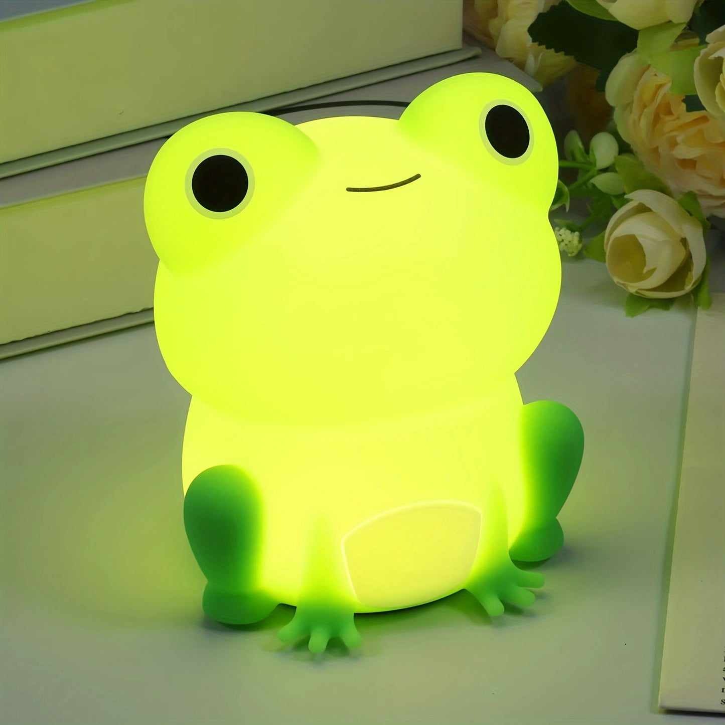 Cute Frog Silicone Sleeping Night Light, Dimmable Timer, Rechargeable Colorful Light