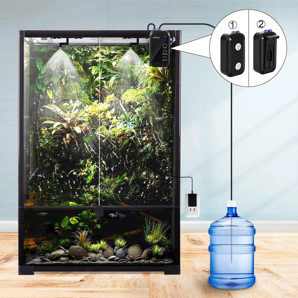 Mini Automatic Terrarium Misting System – Humidifier with Adjustable Rainforest Spray Nozzles