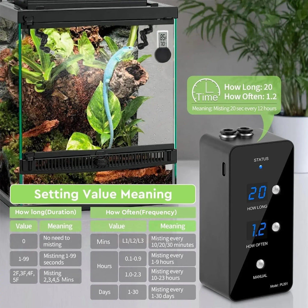 Terrarium Misting System Humidifier with Timer & Adjustable Nozzles