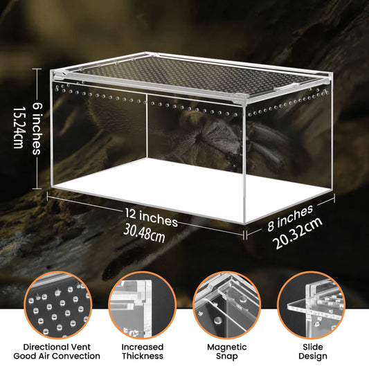 Acrylic Isopod Enclosure, Multiple Sizes, Magnetic Snap Terrarium