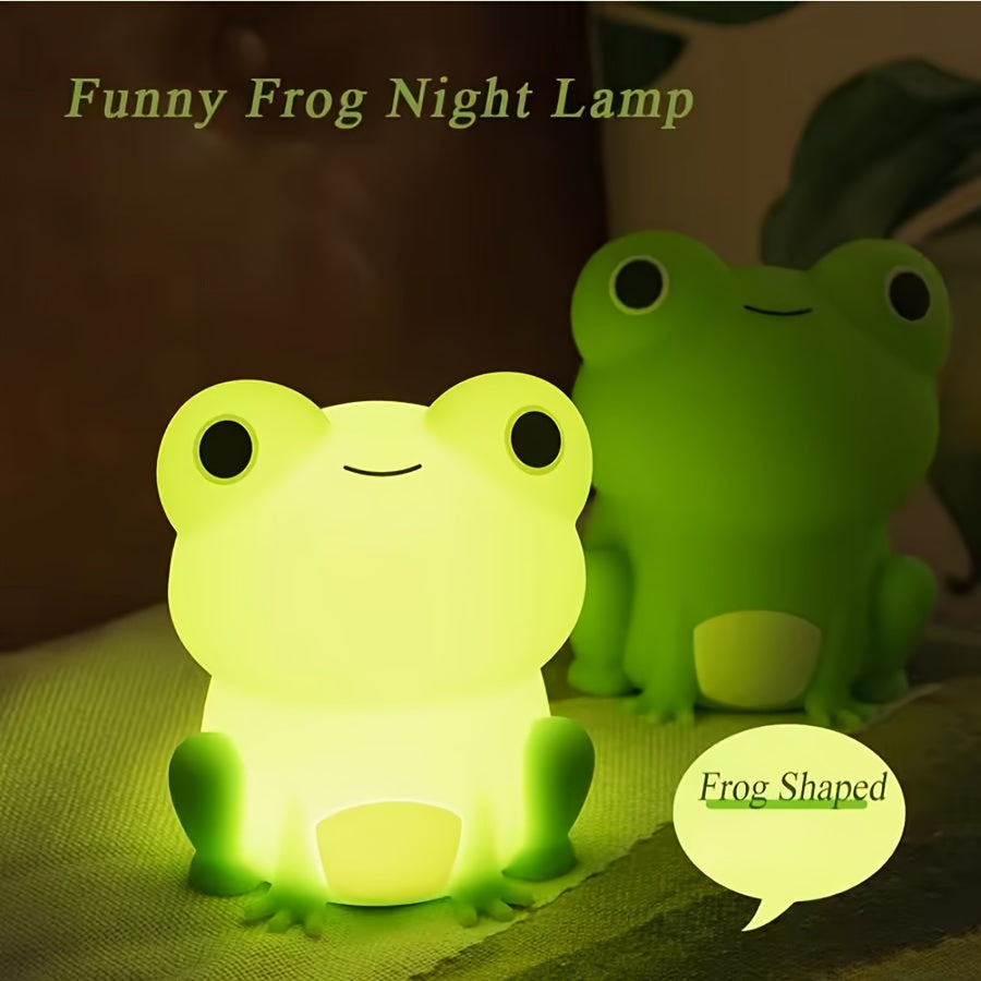 Cute Frog Silicone Sleeping Night Light, Dimmable Timer, Rechargeable Colorful Light