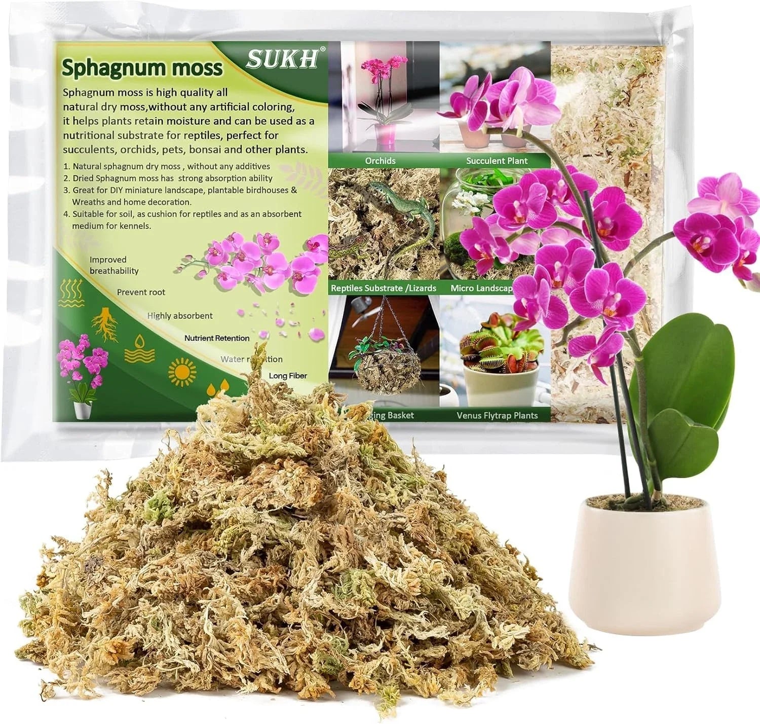 Sphagnum Moss 4oz – Natural Dried Long‑Fiber Moss for Terrariums, Isopods & Gardening